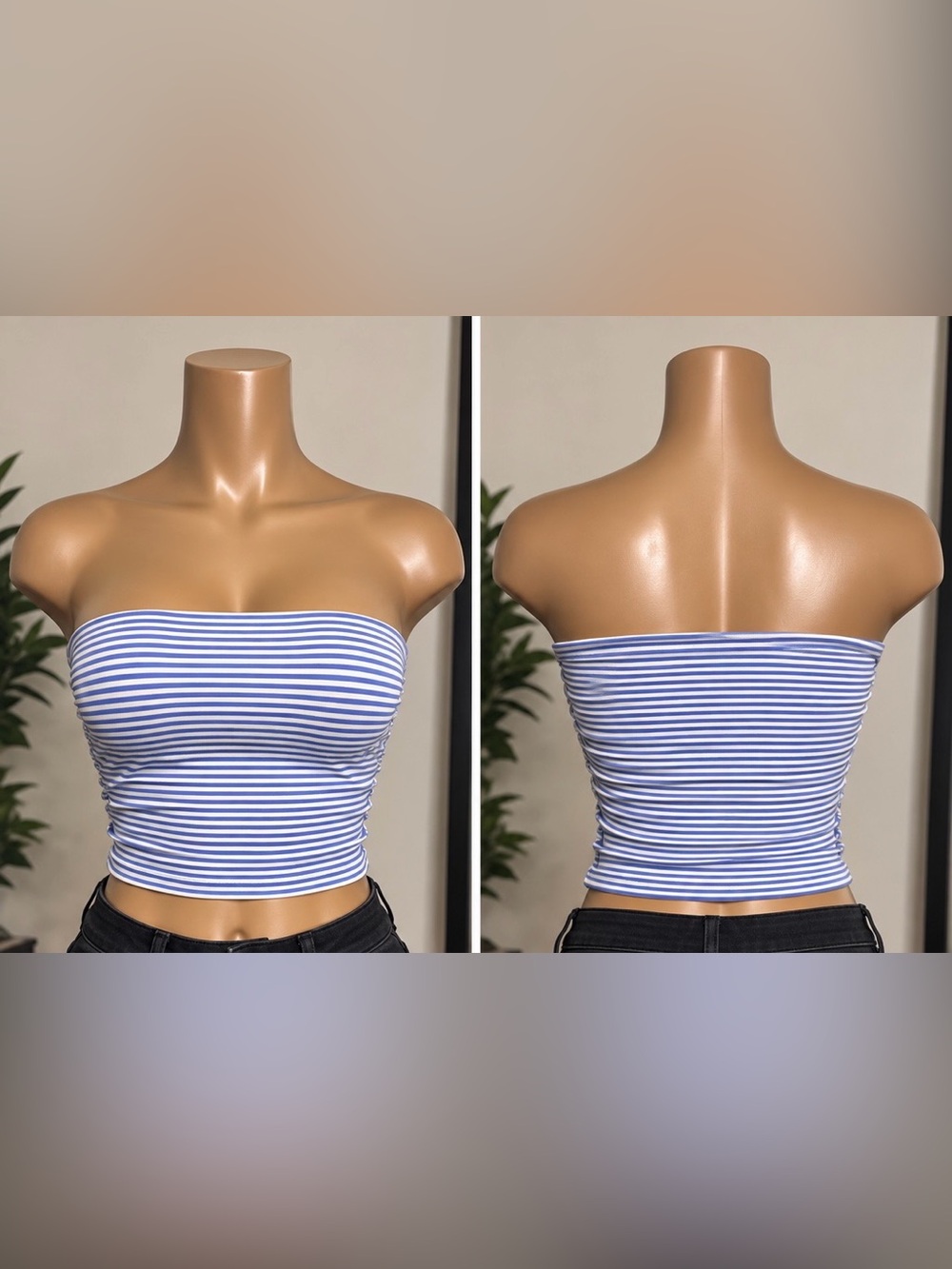 Striped Blue & White Strapless Tube Top - Women